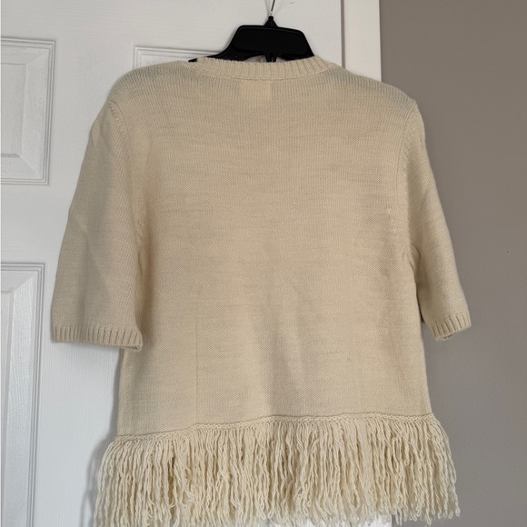 H&M Cream Ruffle Fringe Sweater Top New NWT Elevated Basic - Picture 7 of 8